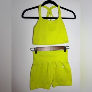 Forever 21 matching set activewear Neon Yellow Green lime short sport bra Small